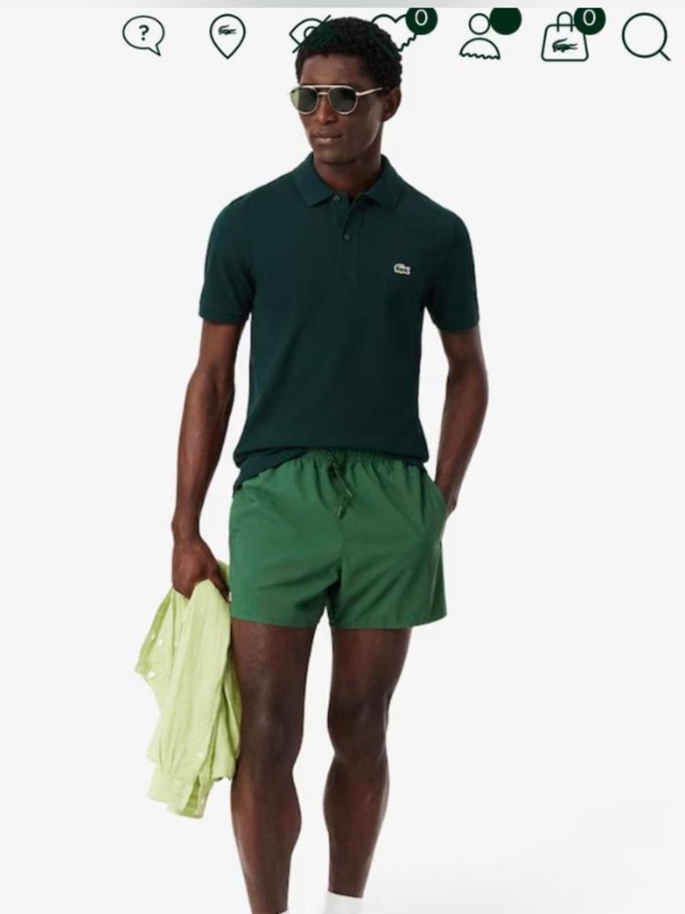 Lacoste Green Elastic Waist Swim Trunks